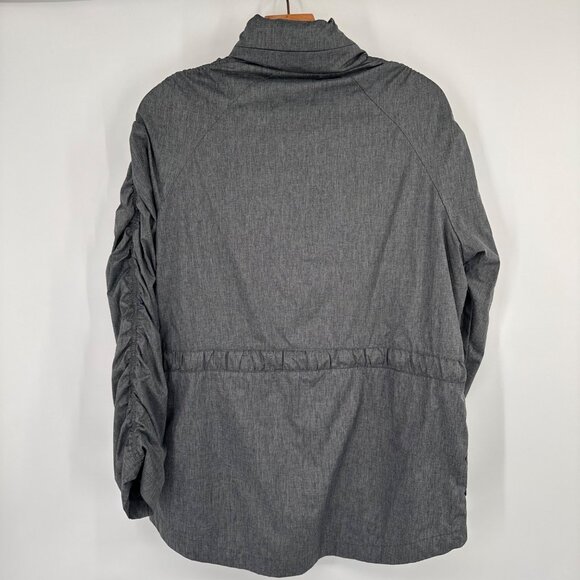 Fabletics Gray Ruched Long Sleeve Jacket Pink Zipper Drawstring Womens size larg - Picture 16 of 16